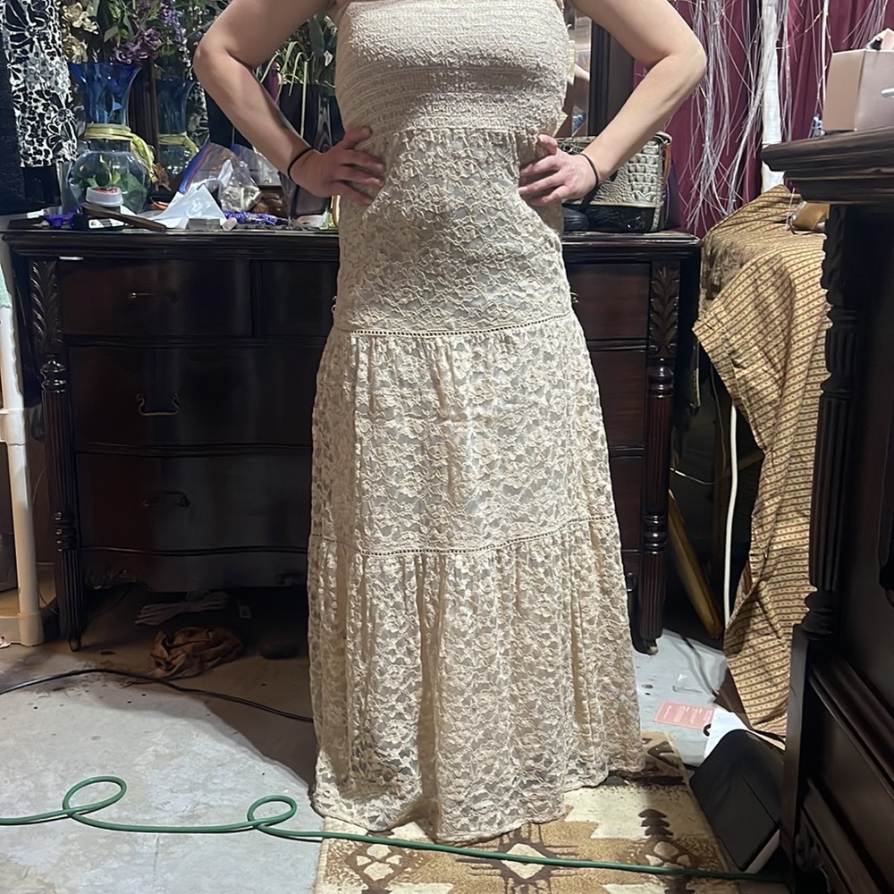 Free people boho strapless lace maxi dress, medium